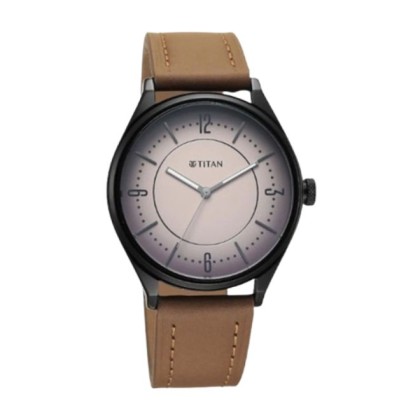 Titan Neo Basic 1802NL03 Biege Dial Leather Strap Quartz Analog Men Watch